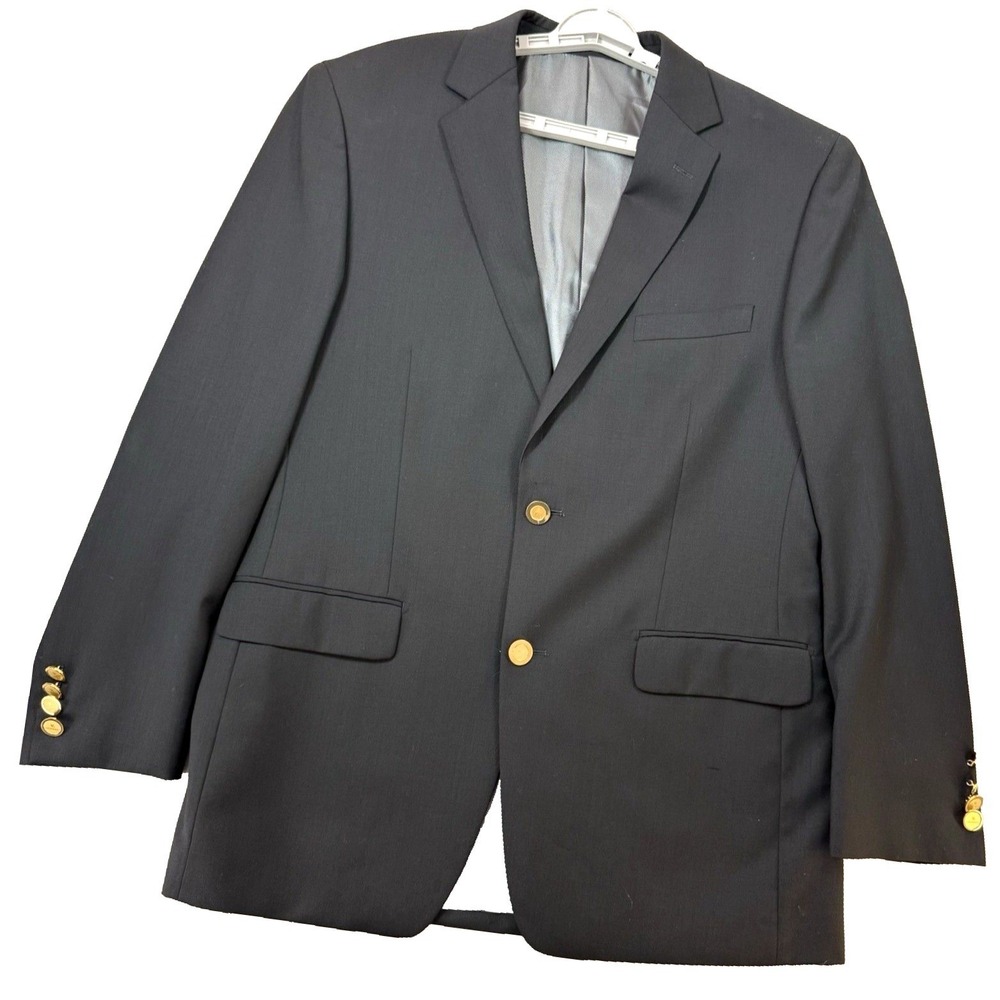 Johnston & Murphy Mens Jacket 42 Black Wool Blazer Gold Vanderbuilt Button
